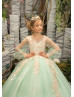 Mint Lace Tulle Keyhole Back Flower Girl Dress